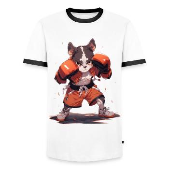 Funny Dog Boxer Boxing MMA Kawaii Martial Arts - Men's Ringer Shirt - white/black - Front - AI Model Female 172 light (172cm) & AI Model Male 178 dark (178cm)