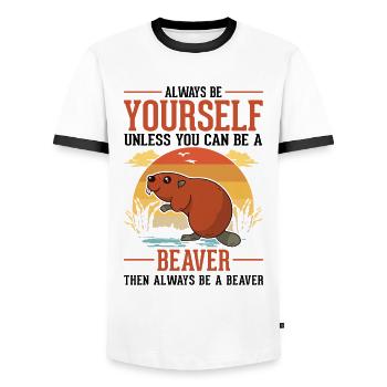 Always be yourself Beaver Beaver Beaver Dam - Men's Ringer Shirt - white/black - Front - AI Model Female 172 light (172cm) & AI Model Male 178 dark (178cm)