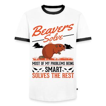 Beaver Gift Beaver Dam - Men's Ringer Shirt - white/black - Front - AI Model Female 172 light (172cm) & AI Model Male 178 dark (178cm)