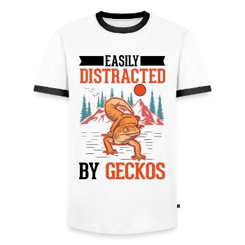 Easily distracted by Geckos Leopardgecko - Männer Kontrast-T-Shirt - Weiß/Schwarz - Vorne - AI Model Female 172 light (172cm) & AI Model Male 178 dark (178cm)