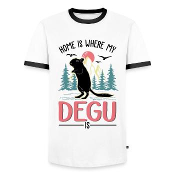 La maison est là où se trouve mon degu, le degu de la forêt - T-shirt contrasté Homme - blanc/noir - Devant - AI Model Female 172 light (172cm) & AI Model Male 178 dark (178cm)