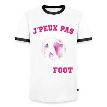 J Peux Pas J Ai Foot Football Joueur Fille Enfant - T-shirt contrasté Homme - blanc/noir - Devant - AI Model Female 172 light (172cm) & AI Model Male 178 dark (178cm)