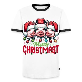 MERRY ChristMAST - Weihnachtsbraten Essen Mahlzeit - Männer Kontrast-T-Shirt - Weiß/Schwarz - Vorne - AI Model Female 172 light (172cm) & AI Model Male 178 dark (178cm)