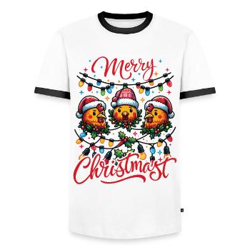 MERRY ChristMAST - Christmas Roast Food Meal - Men's Ringer Shirt - white/black - Front - AI Model Female 172 light (172cm) & AI Model Male 178 dark (178cm)