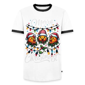 MERRY ChristMAST - Christmas Roast Food Meal - Men's Ringer Shirt - white/black - Front - AI Model Female 172 light (172cm) & AI Model Male 178 dark (178cm)