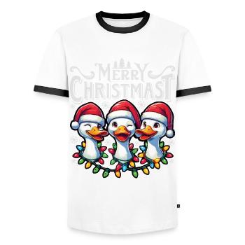 MERRY ChristMAST - Christmas Goose Holiday Dinner - Men's Ringer Shirt - white/black - Front - AI Model Female 172 light (172cm) & AI Model Male 178 dark (178cm)