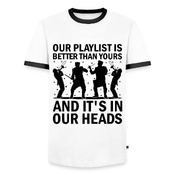 Marching Band Sayings Funny Marching Instruments - Men's Ringer Shirt - white/black - Front - AI Model Female 172 light (172cm) & AI Model Male 178 dark (178cm)