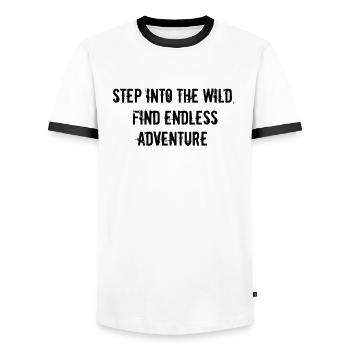 Wandern - Step into the wild, find endless - Männer Kontrast-T-Shirt - Weiß/Schwarz - Vorne - AI Model Female 172 light (172cm) & AI Model Male 178 dark (178cm)