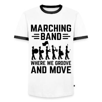 Marching Band Sayings Funny Marching Instruments - Men's Ringer Shirt - white/black - Front - AI Model Female 172 light (172cm) & AI Model Male 178 dark (178cm)