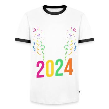 Happy New Year New Year's Eve 2024 - Men's Ringer Shirt - white/black - Front - AI Model Female 172 light (172cm) & AI Model Male 178 dark (178cm)