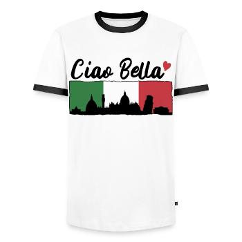 Ciao Bella - Men's Ringer Shirt - white/black - Front - AI Model Female 172 light (172cm) & AI Model Male 178 dark (178cm)