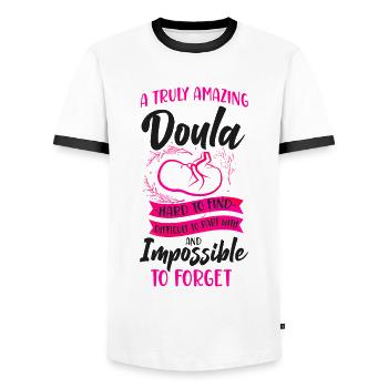 Doula Birth Worker A Truly Amazing - Men's Ringer Shirt - white/black - Front - AI Model Female 172 light (172cm) & AI Model Male 178 dark (178cm)