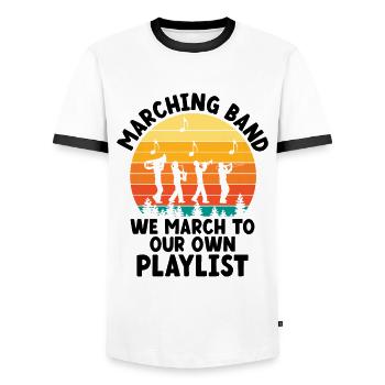 Marching Band Sayings Funny Marching Instruments - Men's Ringer Shirt - white/black - Front - AI Model Female 172 light (172cm) & AI Model Male 178 dark (178cm)
