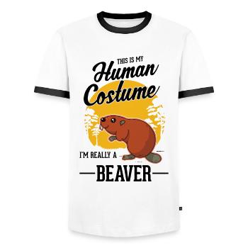 Biber Costume Humain Halloween Castor - T-shirt contrasté Homme - blanc/noir - Devant - AI Model Female 172 light (172cm) & AI Model Male 178 dark (178cm)