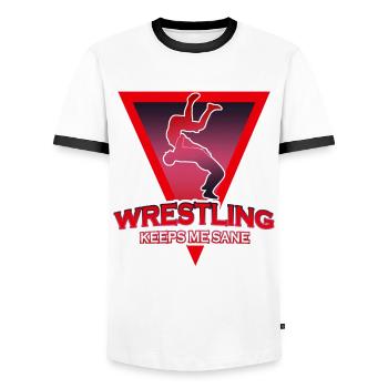 Wrestler Insane Wrestling - Männer Kontrast-T-Shirt - Weiß/Schwarz - Vorne - AI Model Female 172 light (172cm) & AI Model Male 178 dark (178cm)