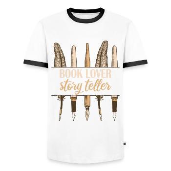 Autor Story Teller - Männer Kontrast-T-Shirt - Weiß/Schwarz - Vorne - AI Model Female 172 light (172cm) & AI Model Male 178 dark (178cm)