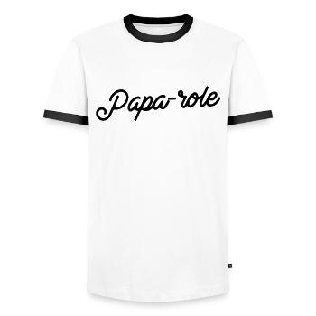 Papa-role Super Papa Héros - T-shirt contrasté Homme - blanc/noir - Devant - AI Model Female 172 light (172cm) & AI Model Male 178 dark (178cm)