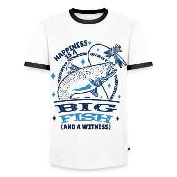 Angler Angeln Geschenkidee Happiness Is A Big Fish - Männer Kontrast-T-Shirt - Weiß/Schwarz - Vorne - AI Model Female 172 light (172cm) & AI Model Male 178 dark (178cm)