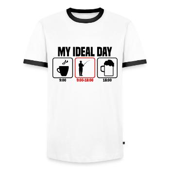 My Perfect Day Fishing Angler - Men's Ringer Shirt - white/black - Front - AI Model Female 172 light (172cm) & AI Model Male 178 dark (178cm)