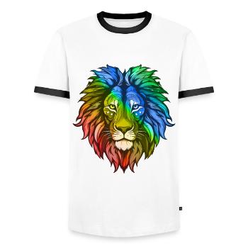 Lion Head Colorful - Men's Ringer Shirt - white/black - Front - AI Model Female 172 light (172cm) & AI Model Male 178 dark (178cm)