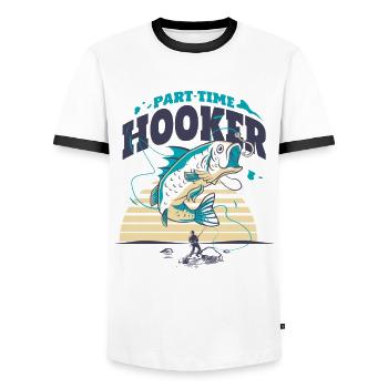 Pêcheur pêcheur pêche idée cadeau pêche humour - T-shirt contrasté Homme - blanc/noir - Devant - AI Model Female 172 light (172cm) & AI Model Male 178 dark (178cm)