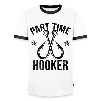 Pêcheur pêcheur idée cadeau pêcheur pêche drôle - T-shirt contrasté Homme - blanc/noir - Devant - AI Model Female 172 light (172cm) & AI Model Male 178 dark (178cm)