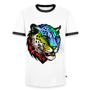 Cheetah Head Colorful - Men's Ringer Shirt - white/black - Front - AI Model Female 172 light (172cm) & AI Model Male 178 dark (178cm)