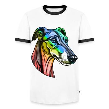 Greyhound Dog Head Colorful - Men's Ringer Shirt - white/black - Front - AI Model Female 172 light (172cm) & AI Model Male 178 dark (178cm)