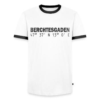 Berchtesgaden Coordinates GPS - Men's Ringer Shirt - white/black - Front - AI Model Female 172 light (172cm) & AI Model Male 178 dark (178cm)