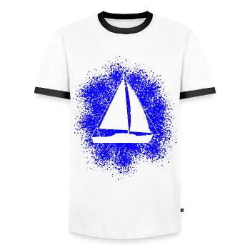 Sailing Yacht Sailboat Sailing Ship - Men's Ringer Shirt - white/black - Front - AI Model Female 172 light (172cm) & AI Model Male 178 dark (178cm)