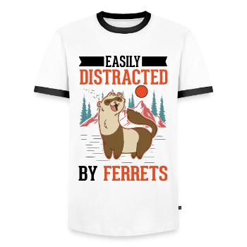 Facilement distrait par les furets Frettchen - T-shirt contrasté Homme - blanc/noir - Devant - AI Model Female 172 light (172cm) & AI Model Male 178 dark (178cm)