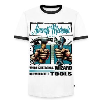 Aircraft mechanic profession saying worker - Men's Ringer Shirt - white/black - Front - AI Model Female 172 light (172cm) & AI Model Male 178 dark (178cm)