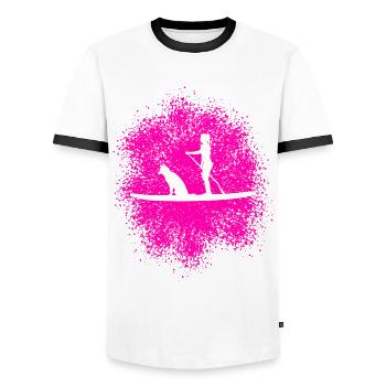 Stand Up Paddle avec chien – Équipe parfaite - T-shirt contrasté Homme - blanc/noir - Devant - AI Model Female 172 light (172cm) & AI Model Male 178 dark (178cm)