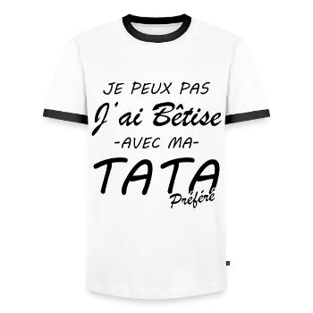 Je peux pas j'ai bêtise avec ma tata préféré - T-shirt contrasté Homme - blanc/noir - Devant - AI Model Female 172 light (172cm) & AI Model Male 178 dark (178cm)