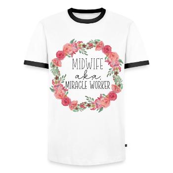 Infirmière sage-femme accoucheuse Sage-femme - T-shirt contrasté Homme - blanc/noir - Devant - AI Model Female 172 light (172cm) & AI Model Male 178 dark (178cm)
