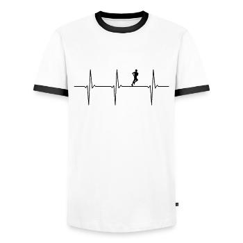 Running ECG Heartbeat Jogger Runner - Men's Ringer Shirt - white/black - Front - AI Model Female 172 light (172cm) & AI Model Male 178 dark (178cm)