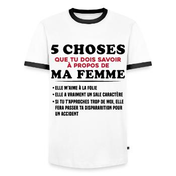 Humour Couple Jalousie Cadeau Amoureux Copain - T-shirt contrasté Homme - blanc/noir - Devant - AI Model Female 172 light (172cm) & AI Model Male 178 dark (178cm)