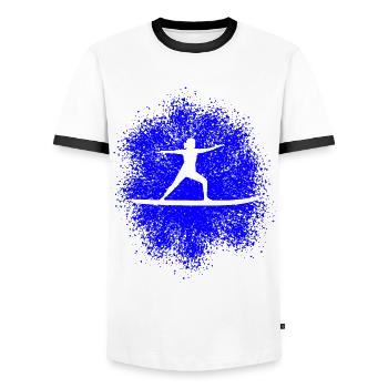 Yoga auf dem SUP – Entspannung auf dem Wasser - Männer Kontrast-T-Shirt - Weiß/Schwarz - Vorne - AI Model Female 172 light (172cm) & AI Model Male 178 dark (178cm)