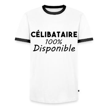 Célibataire 100% disponible Cadeau Drôle Valentin - T-shirt contrasté Homme - blanc/noir - Devant - AI Model Female 172 light (172cm) & AI Model Male 178 dark (178cm)