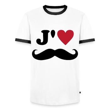 J'aime la moustache Saint Valentin Mari Papa Amour - T-shirt contrasté Homme - blanc/noir - Devant - AI Model Female 172 light (172cm) & AI Model Male 178 dark (178cm)