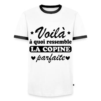 Femme La Copine Parfaite Amour Amitié Humour - T-shirt contrasté Homme - blanc/noir - Devant - AI Model Female 172 light (172cm) & AI Model Male 178 dark (178cm)