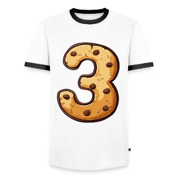 Ein Geburtstags Keks für Dreijährige, 3 Jahre alt - Männer Kontrast-T-Shirt - Weiß/Schwarz - Vorne - AI Model Female 172 light (172cm) & AI Model Male 178 dark (178cm)