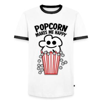 Maïs soufflé heureux - T-shirt contrasté Homme - blanc/noir - Devant - AI Model Female 172 light (172cm) & AI Model Male 178 dark (178cm)