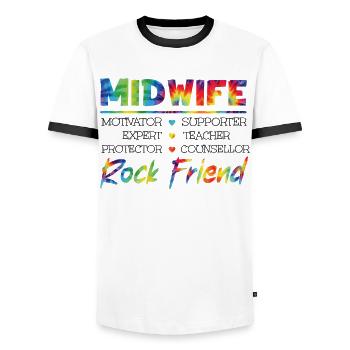 Nurse Midwife Birth Worker Midwife - Men's Ringer Shirt - white/black - Front - AI Model Female 172 light (172cm) & AI Model Male 178 dark (178cm)