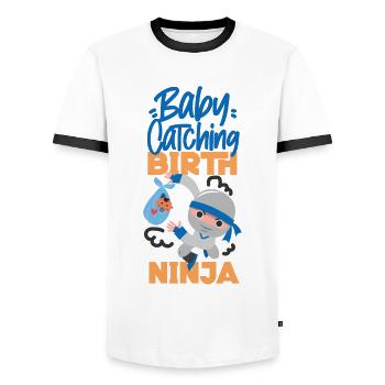 LD Labour And Delivery Nurse - Men's Ringer Shirt - white/black - Front - AI Model Female 172 light (172cm) & AI Model Male 178 dark (178cm)