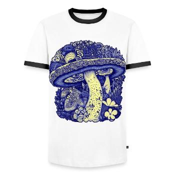 Fleuri champignon bleu Nature amant Floral - T-shirt contrasté Homme - blanc/noir - Devant - AI Model Female 172 light (172cm) & AI Model Male 178 dark (178cm)