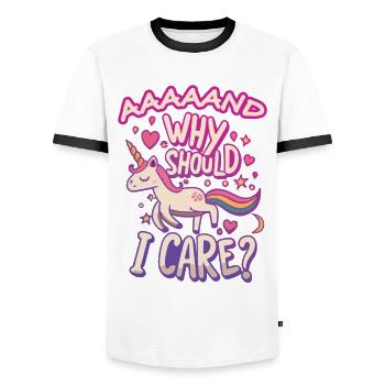 Unicorn Why Should I Care Funny Children's - Men's Ringer Shirt - white/black - Front - AI Model Female 172 light (172cm) & AI Model Male 178 dark (178cm)