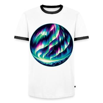 Aurora Borealis Enthusiast Nordlichtliebhaber - Männer Kontrast-T-Shirt - Weiß/Schwarz - Vorne - AI Model Female 172 light (172cm) & AI Model Male 178 dark (178cm)