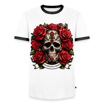 Memento Mori orné crâne Floral tatouage stoïque - T-shirt contrasté Homme - blanc/noir - Devant - AI Model Female 172 light (172cm) & AI Model Male 178 dark (178cm)