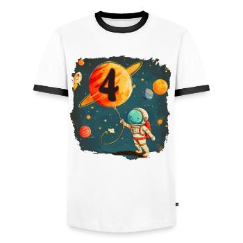 Astronautenjunge 4. Geburtstag Buntes Universum - Männer Kontrast-T-Shirt - Weiß/Schwarz - Vorne - AI Model Female 172 light (172cm) & AI Model Male 178 dark (178cm)